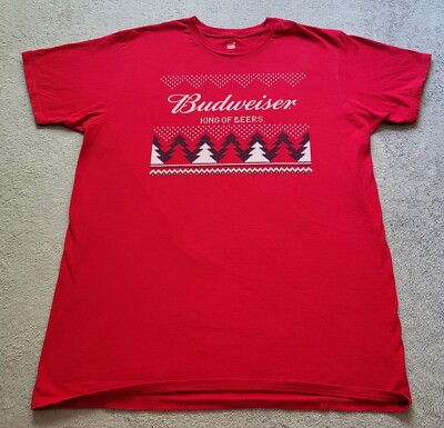Budweiser King of Beers T Shirt Adult Men's Large L Red Short Sleeve Beverage