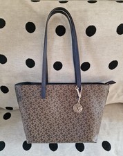Image of DKNY Bryant Medium Tote Bag Brown Monogram w/ French Navy Handle & Gold Hardware