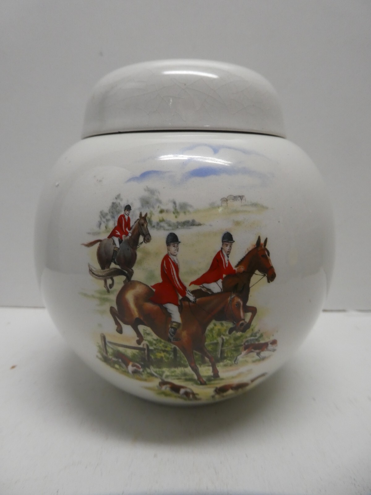 BURLEIGH IRONSTONE FOX HUNTING GINGER JAR CANISTER POT TEA CADDY