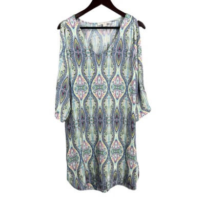 Boston Proper Dress Printed Silky Cold Shoulder Above Knee Boho Paisley Size 8