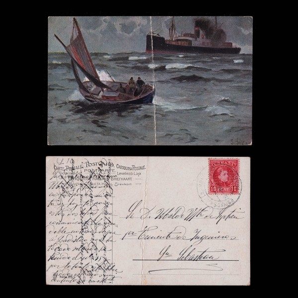 Postal Marina con sello 10c.Alfonso XIII Cadete