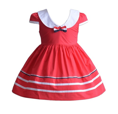 Cinda Niñas Algodón Vestido de Fiesta Azul Rojo 3 6 9 12 18 Meses 3 4 5 6 7 Años - Imagen 4 de 5