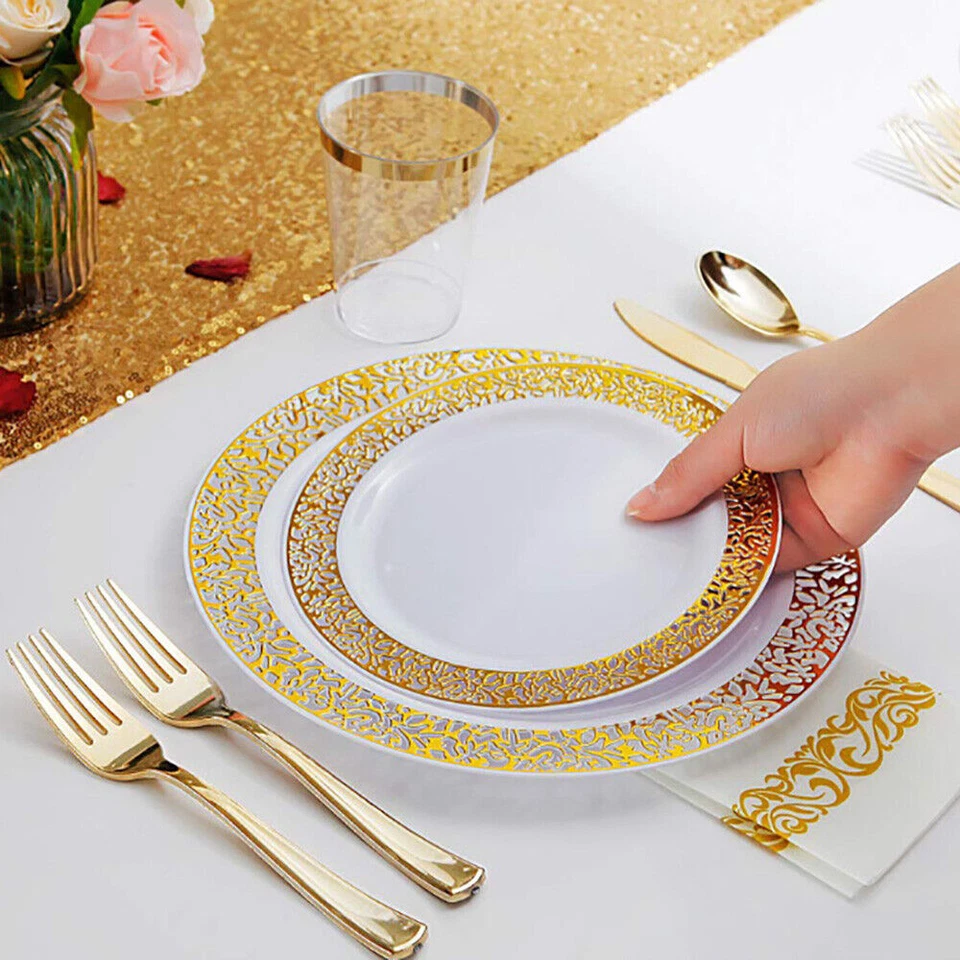 25 x 7.5-Inches Gold Disposable Plastic Plates For Party/Graduation/Thanksgiving - Image 3 of 4