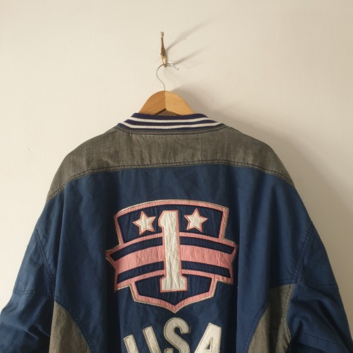 Pacific Vintage retro 80s 90s rare mens Size L USA bomber jacket Embroidered - Imagen 9 de 9