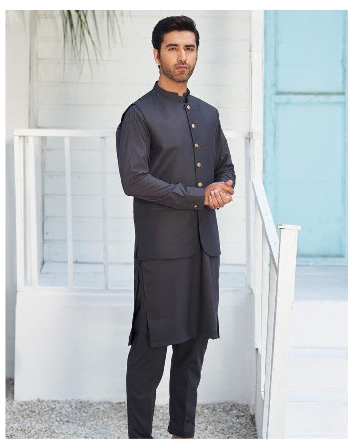 Mens Bonanz GulAhmed Asim Jofa shalwar Kameez Kurta Waistcoat set