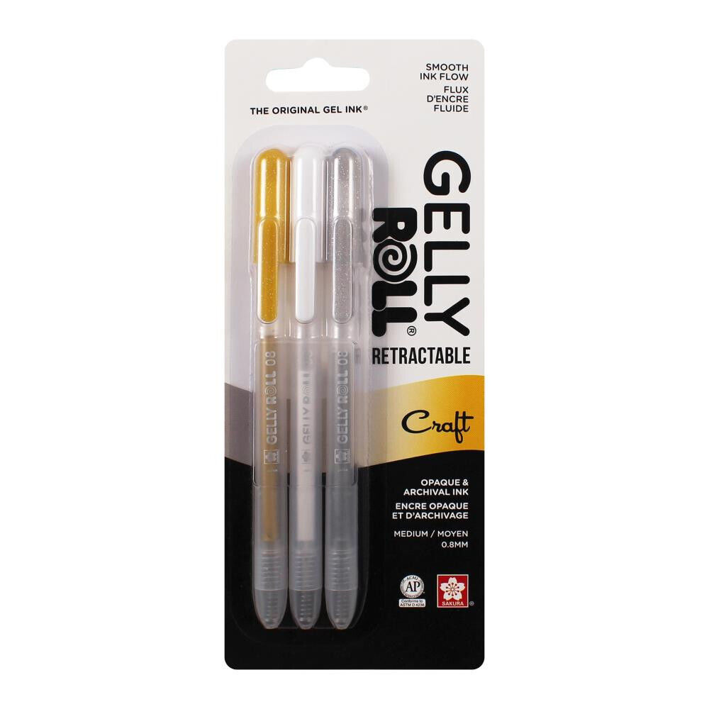 3 Count 0.8mm Craft Retractable Gelly Roll Pens | Sakura #50601