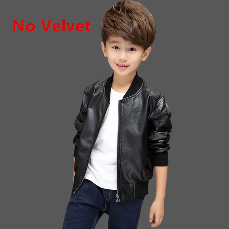 Boys Coats Winter Plus Velvet / No Velvet Warming Leather Jacket for 1-11Y Kids - Image 4 of 4