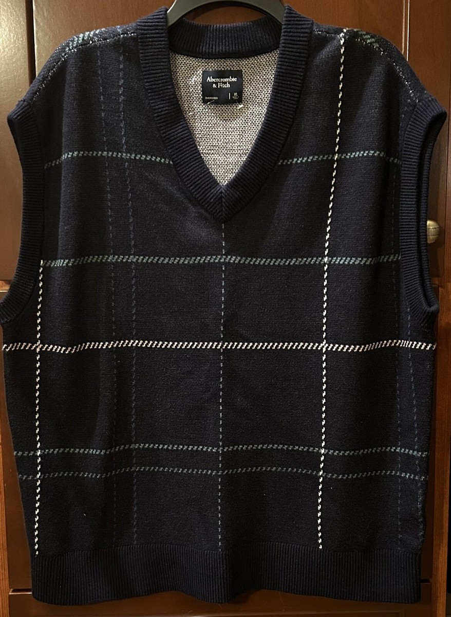 Abercrombie u0026amp; Fitch Men's Oversized Plaid Sweater Vest Size XL Blue  New! | eBay