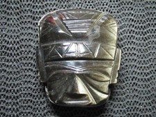 STERLING SILVER STONE AZTEC MAYAN OLMECS HEAD BELT BUCKLE VINTAGE AIM 118g