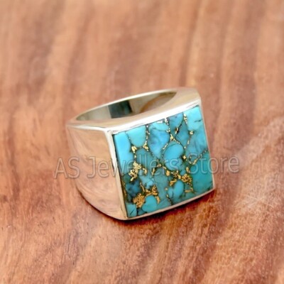 Copper Turquoise Ring, 925 Sterling Silver Ring, Men's Ring, Dainty Silver Ring