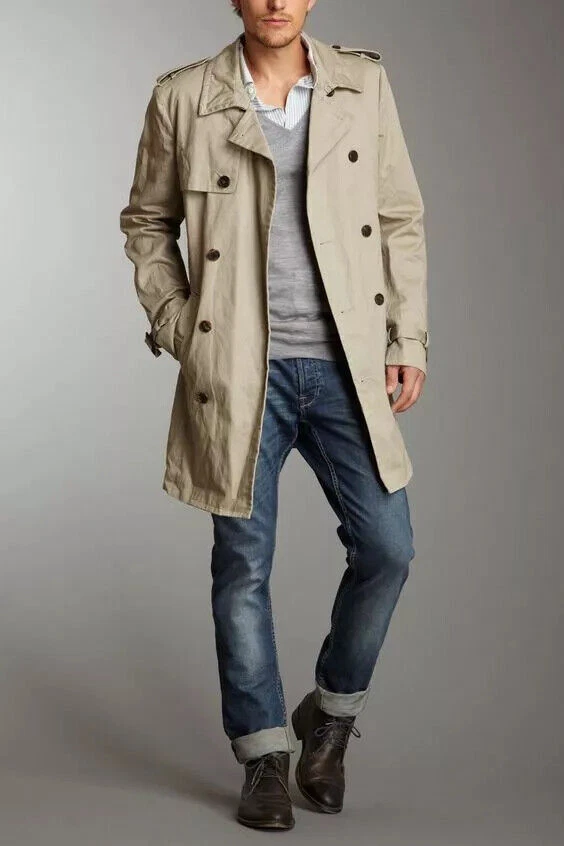 New Leather Trench Coat Casual Lambskin Genuine Wear Mens Stylish Festive