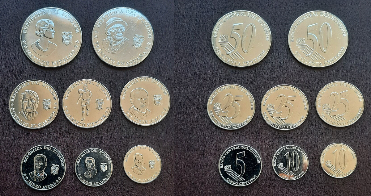 Ecuador, UNC, Coin 5 (x) 8 Pcs SET, 5 10 10 25 25 25 50 50 Ecuador, UNC, Coin 5 (x) 8 Pcs SET, 5 10 10 25 25 25 50 50