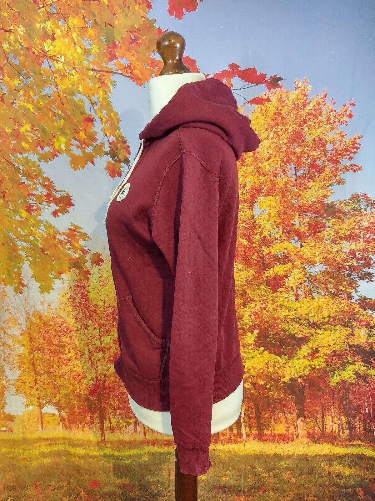 Converse All Star red purple draw strings full zip Hoodie. UK women's size XS thumbnail 3