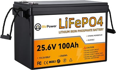 BtrPower 24V 100Ah LiFePO4 Lithium Battery for RV Marine Solar System 100A BMS