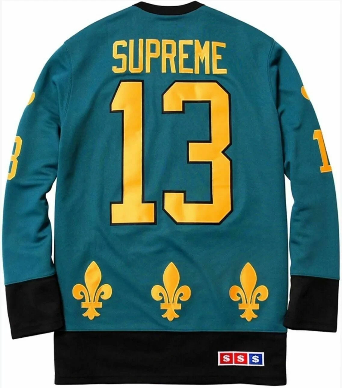 MAILLOT DE HOCKEY SUPREME FLEUR DE LIS BOÎTE SARCELLE LOGO L T SHIRT BLACKHAWKS TOP NIKE