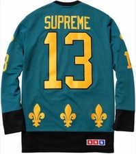 SUPREME FLEUR DE LIS HOCKEY JERSEY TEAL BOX LOGO L T SHIRT BLACKHAWKS TOP NIKE