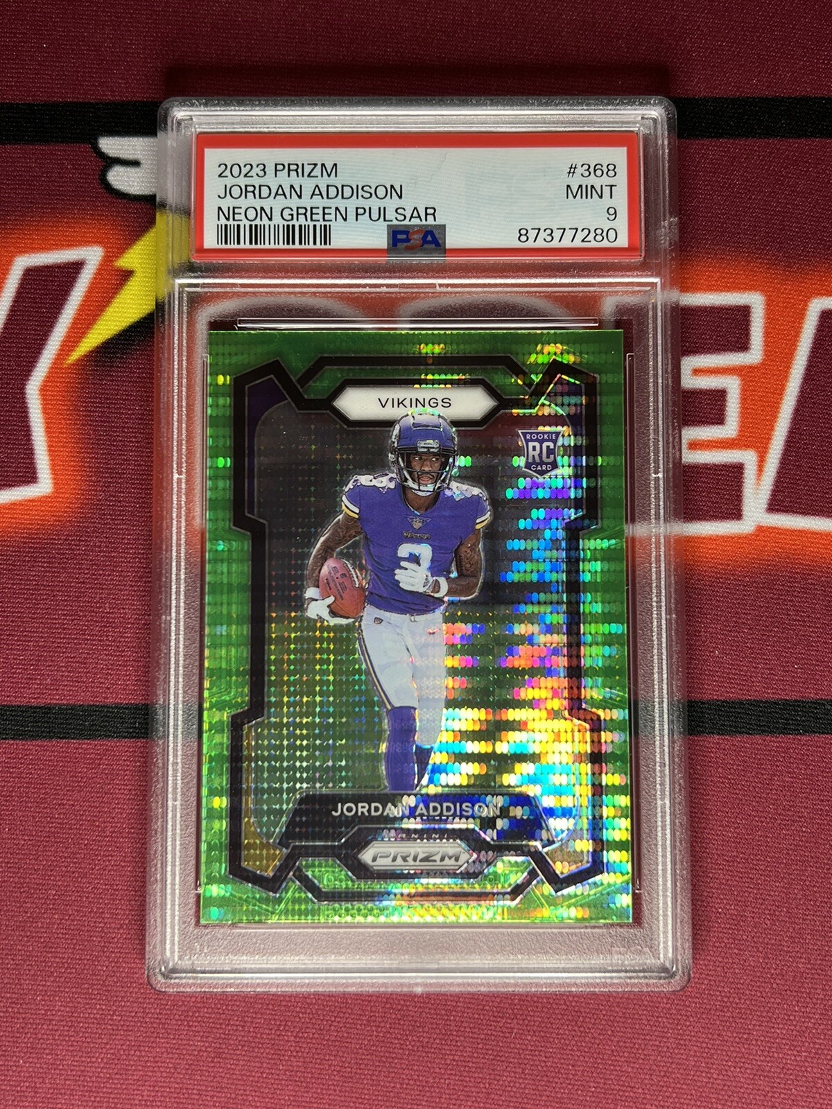 2023 Prizm Jordan Addison Neon Green Pulsar Prizm Rookie RC #368 PSA 9 Vikings
