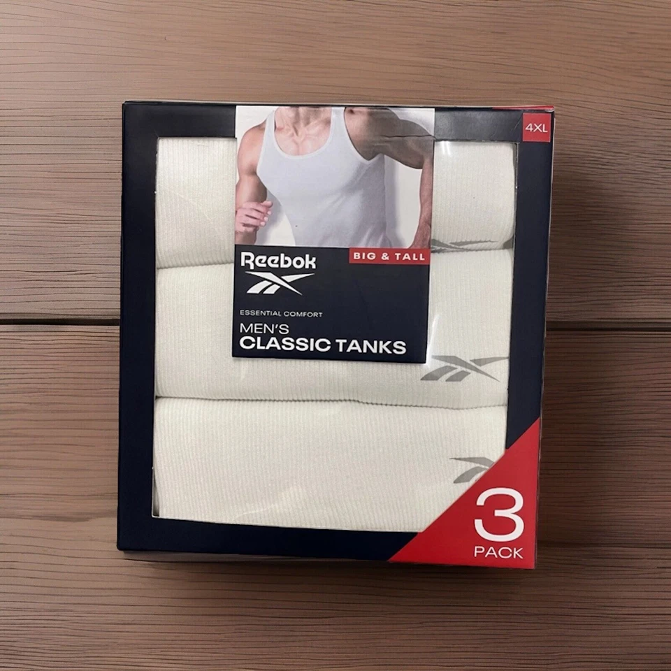 Paquete de 3 camisetas sin mangas Reebok para hombre talla 3XL blancas grandes y altas clásicas Foto 2 de 4