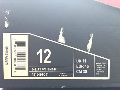 Under Armour Fierce III Football Cleats Mid D Size 12 Black Silver 1215496-001 Under Armour Fierce III Football Cleats Mid D Size 12 Black  main image 4