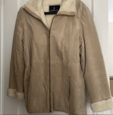 LONDON FOG Tan Suede Leather Faux Shearling Zip Up Jacket SIZE