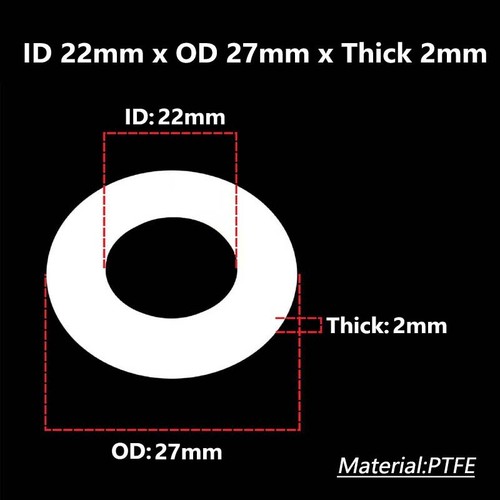 PTFE Flat Ring Washer Plastics Sealing Gaskets High Temp Thick 1mm 1.5mm 2mm 3mm - Picture 100 of 125