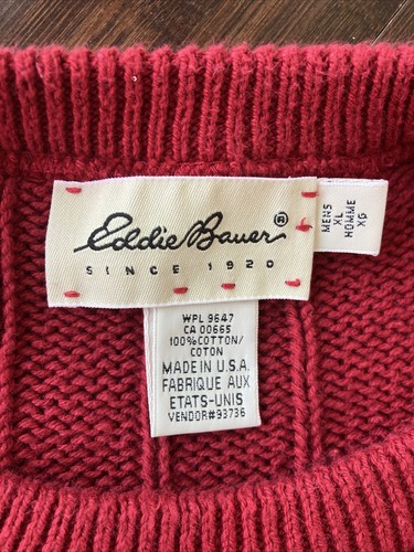 Suéter de Colección Eddie Bauer Algodón XL Para Hombres Cuello Redondo Rojo Azul Hecho en EE. UU. - Imagen 4 de 11