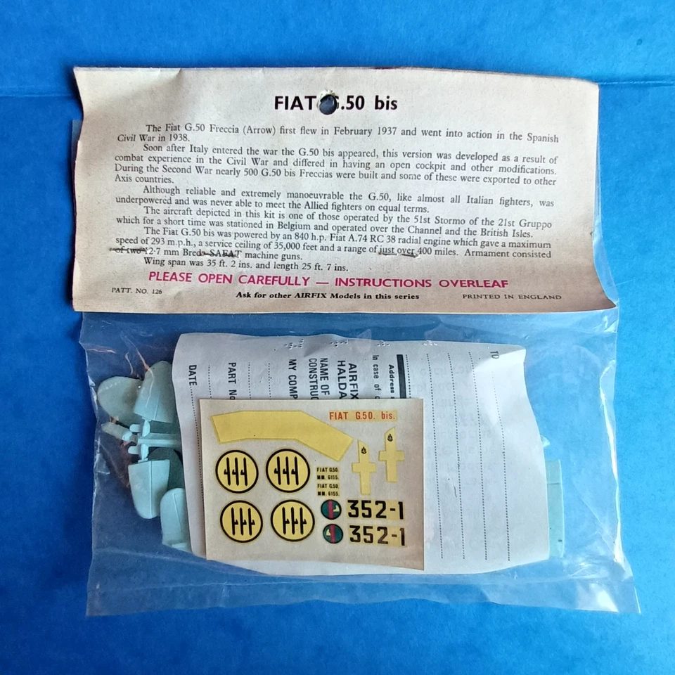 KIT Aereo FIAT G50 - Airfix #126 - 1:72 - Anni '60-'70 - VINTAGE - Immagine 2 di 2