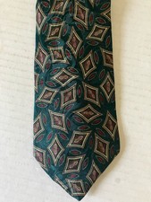 Swing Men's Necktie Tie Silk Jacquard Green Maroon Tan Geometric Made in USA 57"