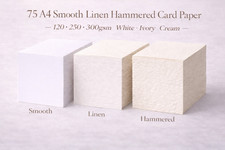 75 A4 Smooth Linen Hammered Card Paper 120 250 300gsm White Ivory craft sheets