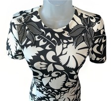 Zara Bodycon Dress Short Sleeve Mini Floral Black White Stretch Women's Size XS