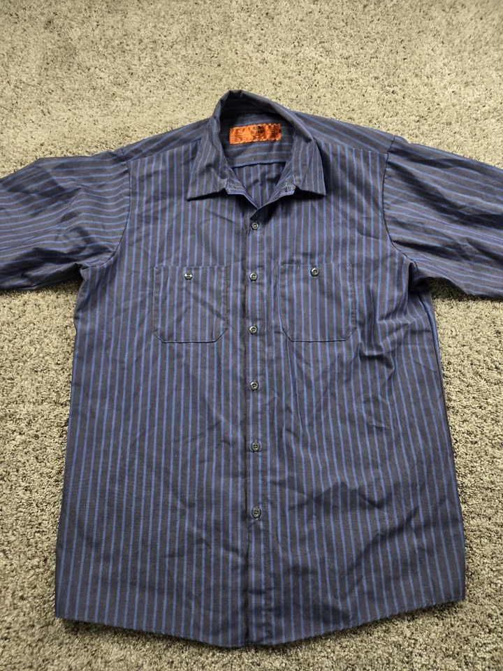 Vintage Red Kap Work Shirt Mens Large Blue Striped Workwear Uniform Button Up - Image 4 of 4
