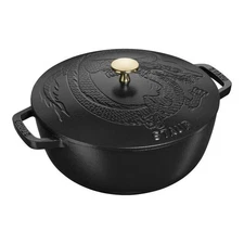 New Staub Cast Iron 3.75 qt, Essential French Oven with Dragon Lid, Black Matte
