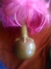 Vintage 50sHawaiian Hula Uli Uli Feathered Gourd Rattle Pink