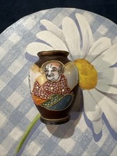 VINTAGE MINIATURE JAPANESE CERAMIC VASE HAND PAINTED GOLD ACCENTS