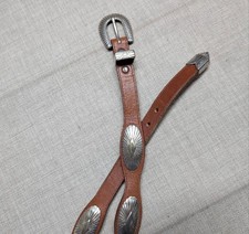 vintage USA made JUSTIN buckle belt CONCHO leather 28 brown WESTERN cowhide