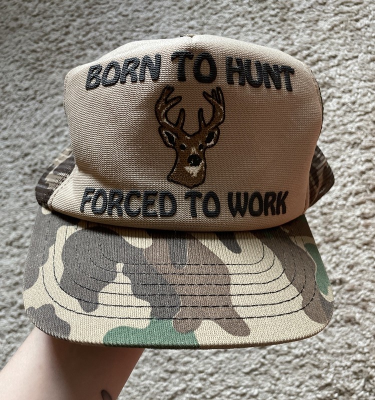 Born to Hunt Forced to Work GHA Baseball Cap Adjustable Strap Camouflage 
