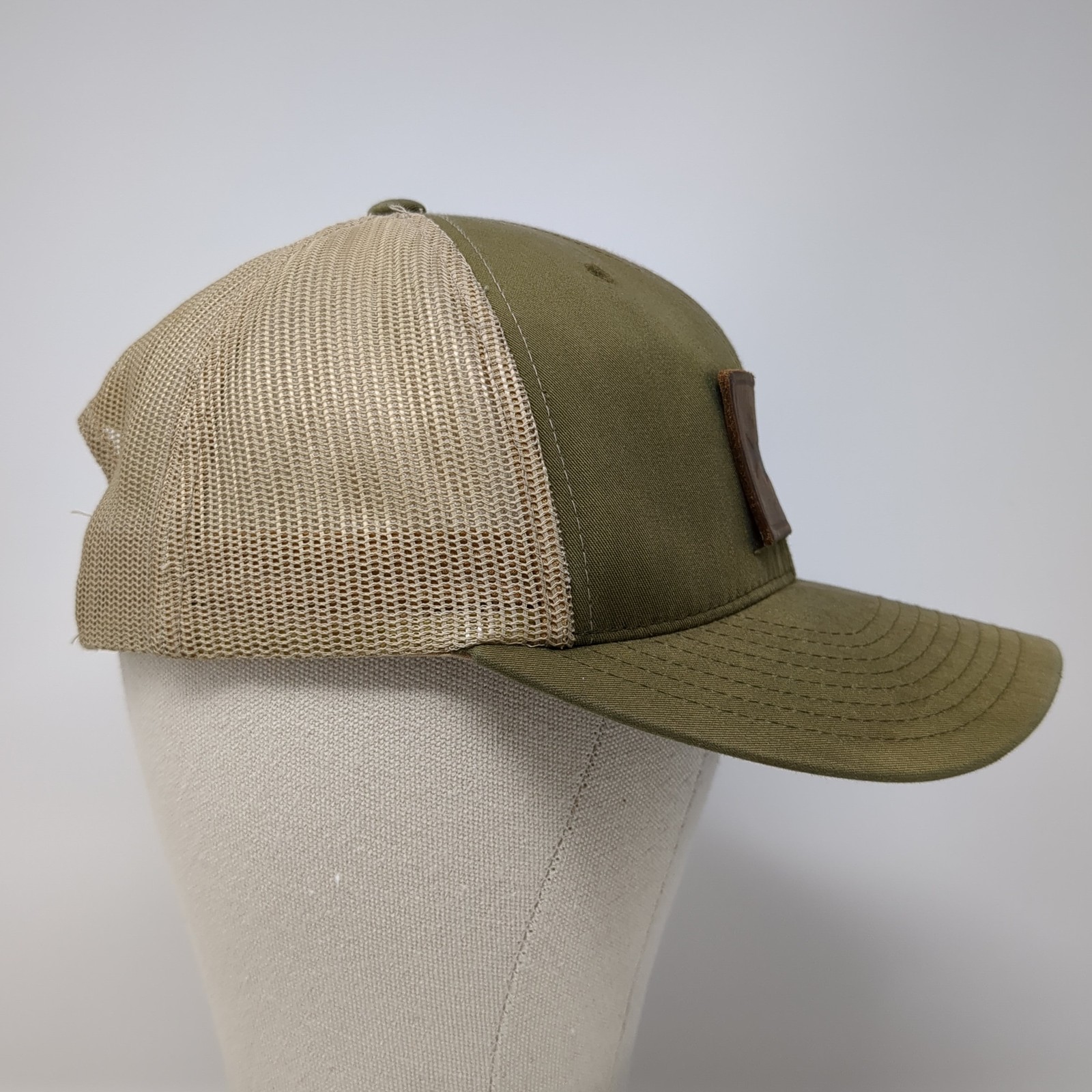 Fish Leather Patch Snapback Trucker Hat Green One… - image 5