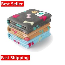 1 Pack 3 Blankets Fluffy Fleece Pet Blanket Flannel Paw Printed Throw for Do...
