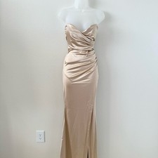 NWT Windsor Gold Beige Cream Olive Strapless Mermaid Maxi Long Formal Dress