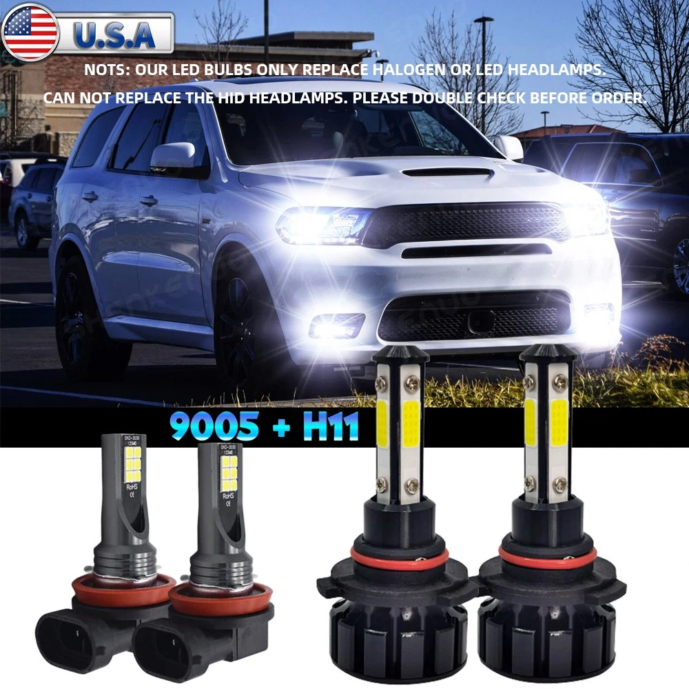 For DODGE Durango 2016-2019 - 4x 6000K LED Headlight + Fog Light Bulbs Combo Kit