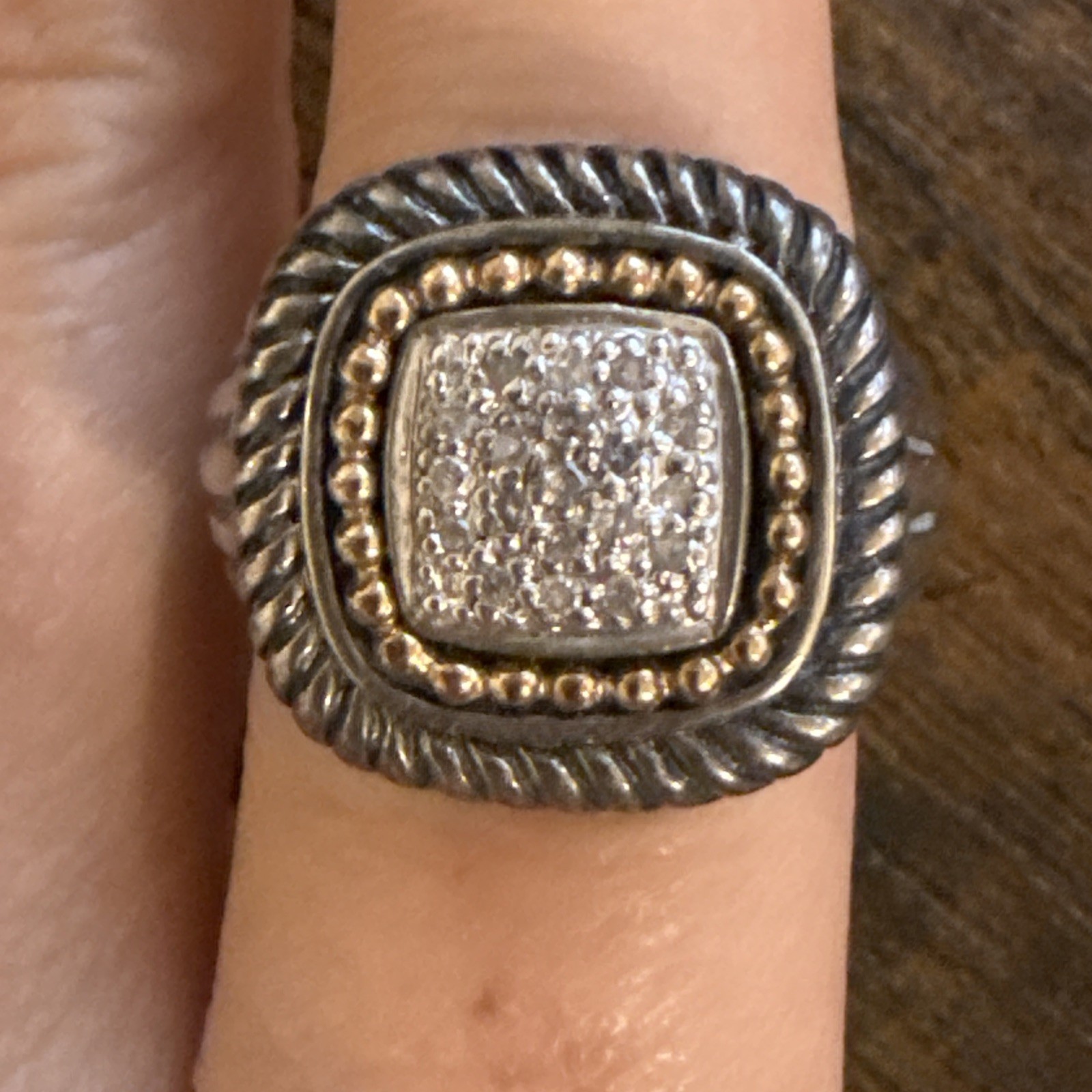 Diamond Square Statement Ring in Sterling Silver … - image 1