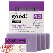 Alaffia Good Soap Lavender 4 Bars + Trial Size Fair Trade Shea Butter