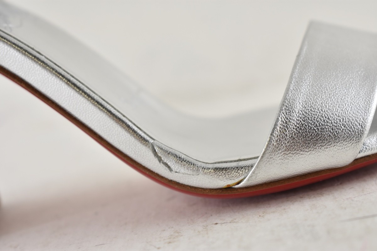 Christian Louboutin Miss Sabina 85 Silver Ankle Strap Block Heel