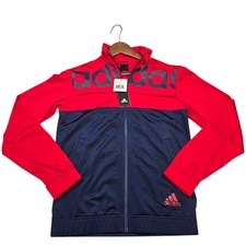Adidas Spellout Navy Blue And Red Colorblock Full Zip Tracksuit Jacket, Men's S