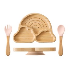 Bamboo Suction Plate for Baby Kid Toddler Plate Spoon Fork Set with Removable...