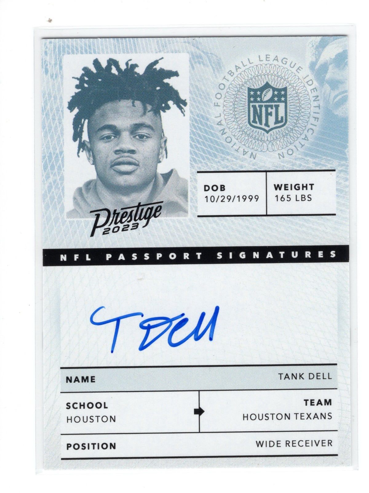 2023 Panini Prestige Tank Dell #NPS-TD NFL Passport Signatures RC Rookie Auto