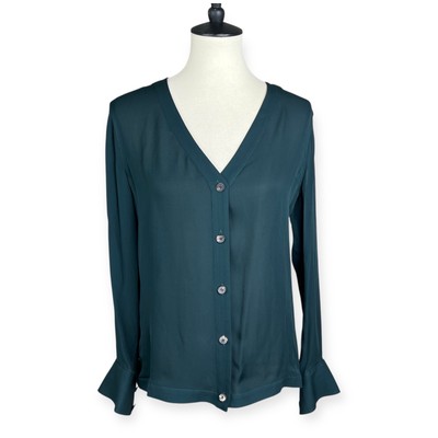 J. Crew Collection 100% Silk Chiffon Blouse   Teal Green   Size 4
