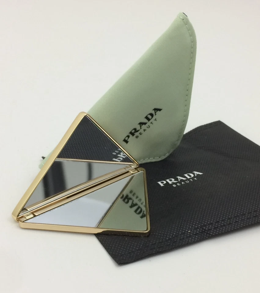 Prada Beauty Compact Double Mirror Green Pouch Logo & Triangle Stickers New* F1 - Image 2 of 4