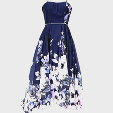 BETSY ADAM Strapless Floral High-Low Ball Gown Dress Blue/White Prom Wedding 6