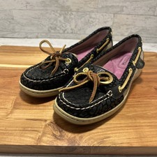 Sperry Top-Sider Angelfish Leopard Boat Shoes Black Gold Preppy Sz 6 M - NEW